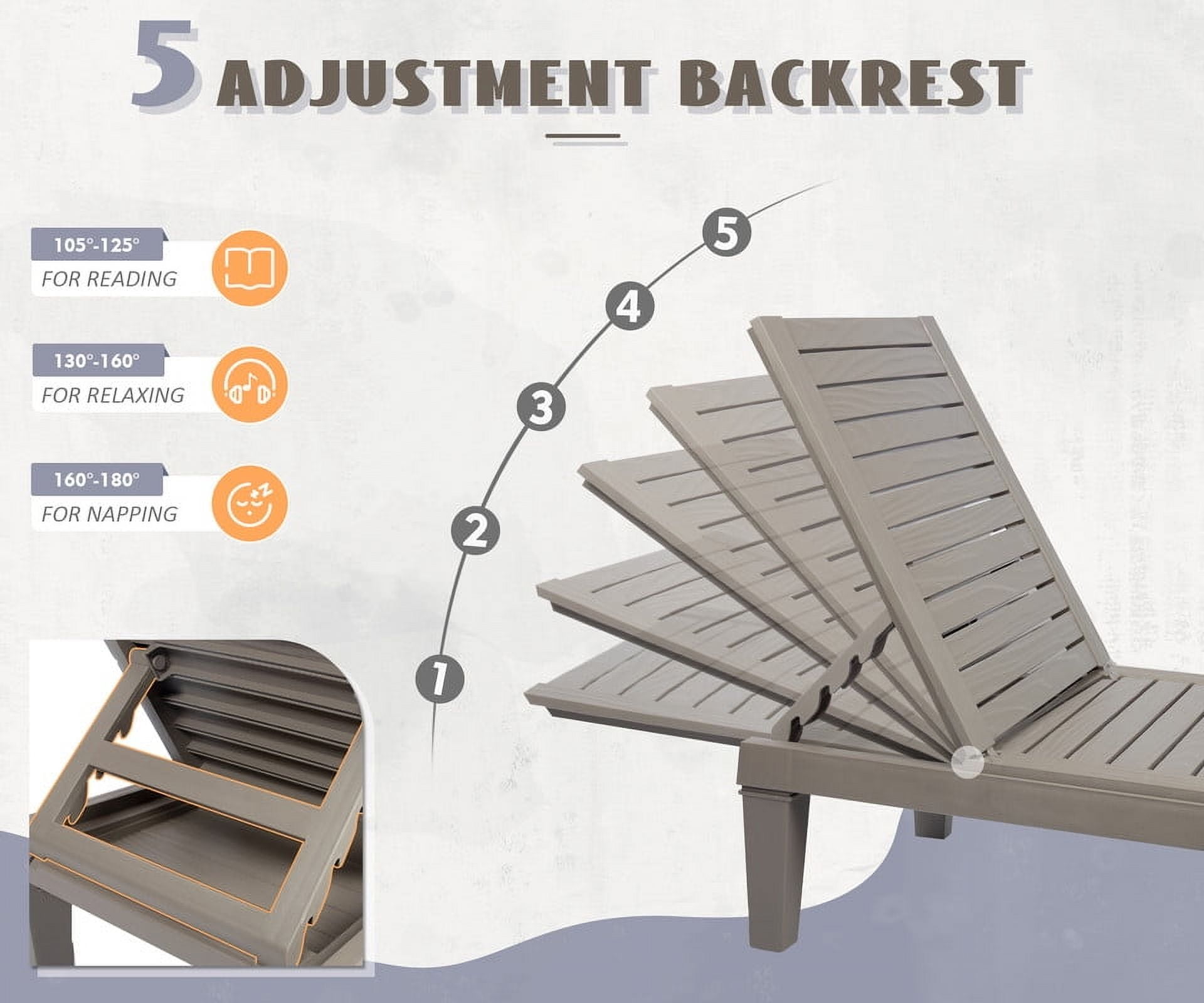 Bifanuo Outdoor Chaise Lounge Chair Set of 2 for Outside Pool Patio, Adjustable Waterproof Easy Assembly Chaise Lounge Outdoor