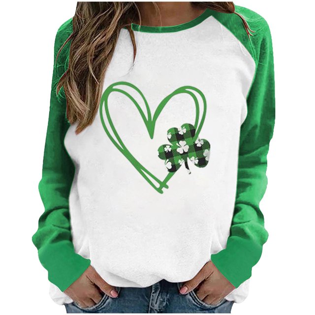 Besolor Chandails en Molleton pour Femmes de la Saint-Patrick Imprimés Col Rond Manches Longues Hauts Décontractés Blouse Graphique Ample pour Sortir