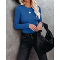 thumbnail image 3 of Fall Clothes Womens Crewneck Ribbed Long Sleeve Shirts Slim Fitted Tee Casual Basic Tshirt Top, 3 of 4