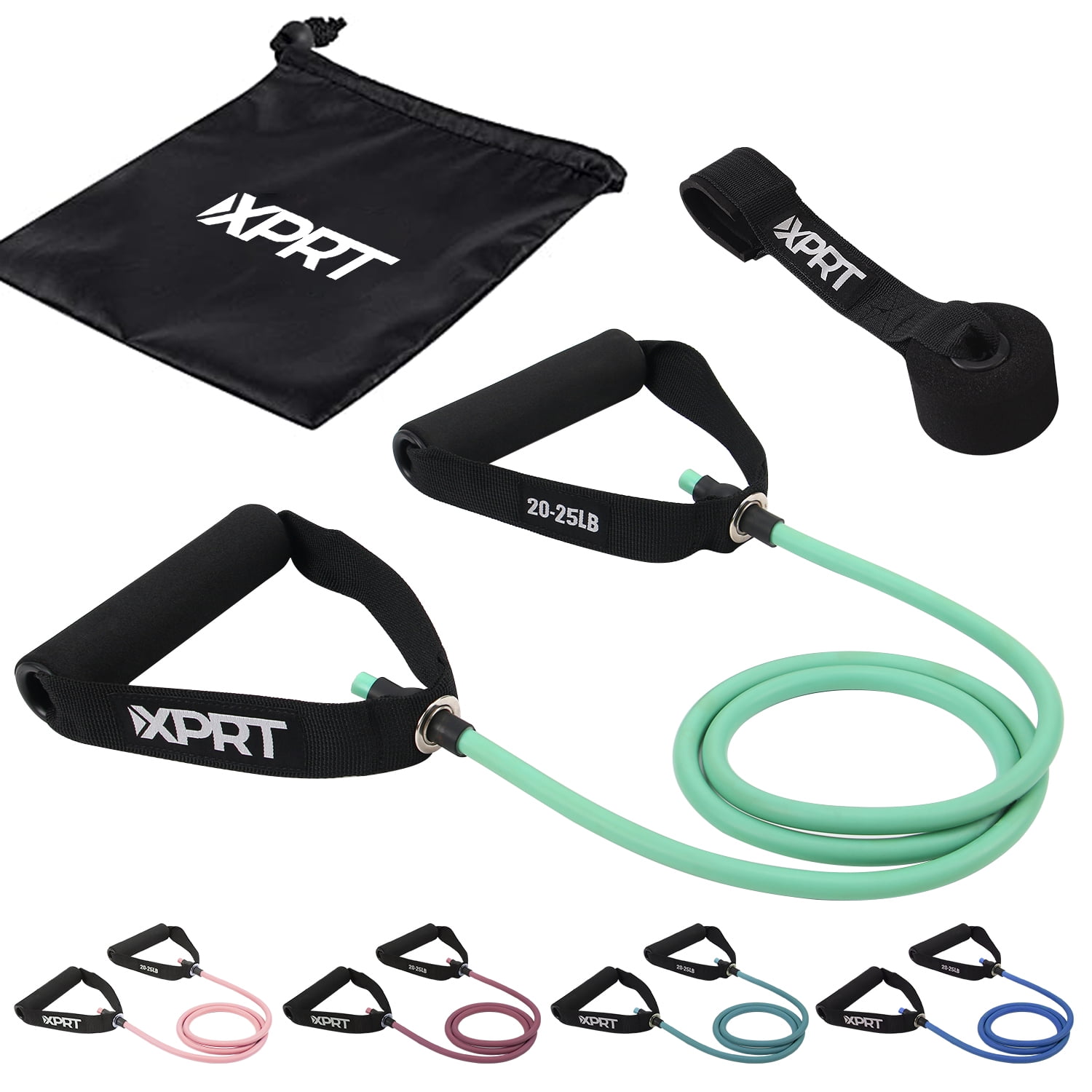 XPRT Fitness Single Resistance Band Home Gym Exercise Band with Handles and Door Anchor 20 Lb