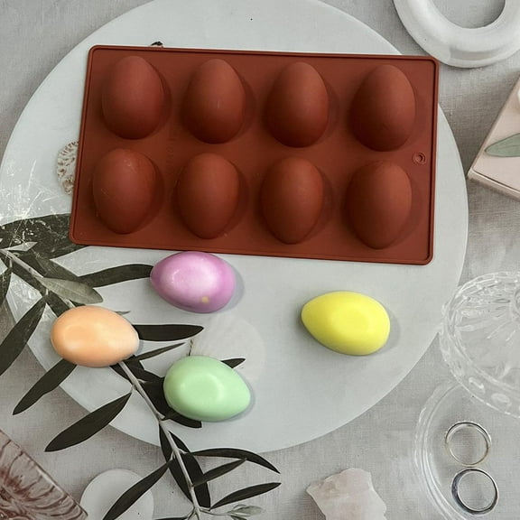QHUDLV 2Pcs Silicone Egg Molds Easter, 8 Cavity Easter Eggs Silicone Mold, 3D Moulds for Vegan Deviled Eggs Peanut Filling 3D Chocolate Candy Jello Pudding Soap Gift, Oven Safe Baking Cake Kit