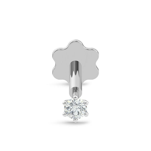 Shop Now 14K White Gold Plated Silver 010Ct Round Cut Moissanite Solitaire Nose Pin