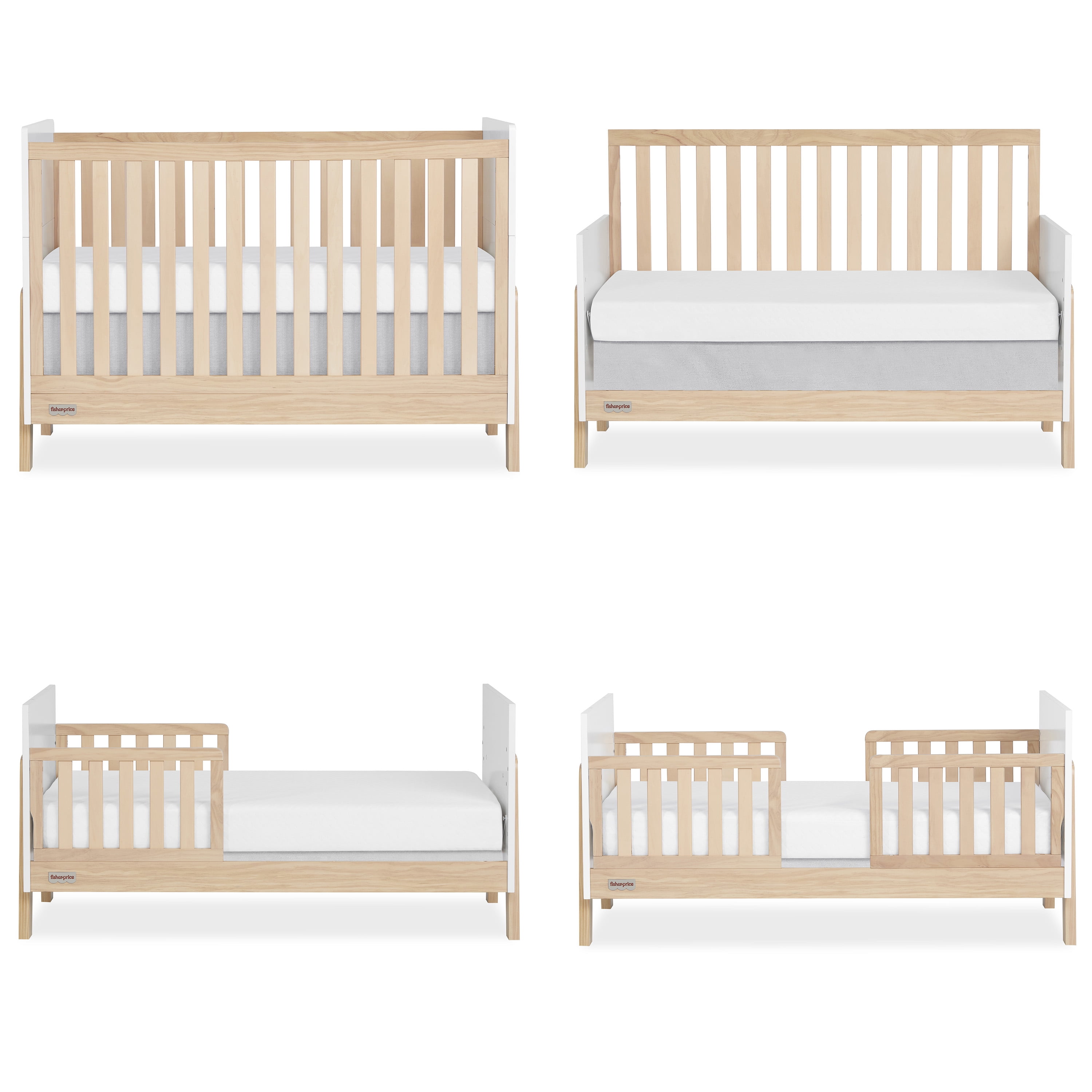 Fisher Price Iris 5-in-1 Convertible Crib by Dream On Me in White + Natural