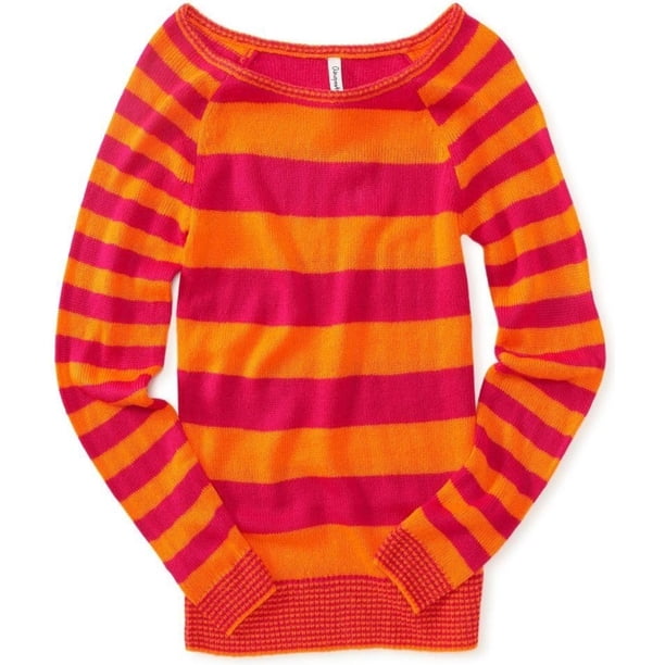 Aeropostale Suéter de punto con rayas delgadas para mujer, naranja, grande Aeropostale Tejer