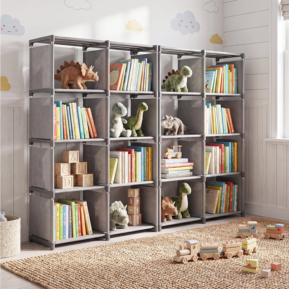 HONEIER Bookshelf, 8-Cube Storage Organizer, 5-Tier Open Bookcase for Bedroom Living Room Office, Gray