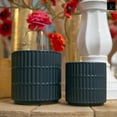 thumbnail image 2 of Ceramic Cylindrical Pot with Wide Mouth and Engraved Rectangle Design Body Set of Two Matte Finish Black, 2 of 5