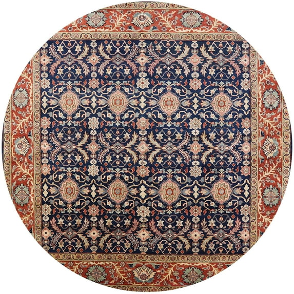 Ahgly Company Indoor Round Mid-Century Modern Red Oriental Area Rugs, 7' Round