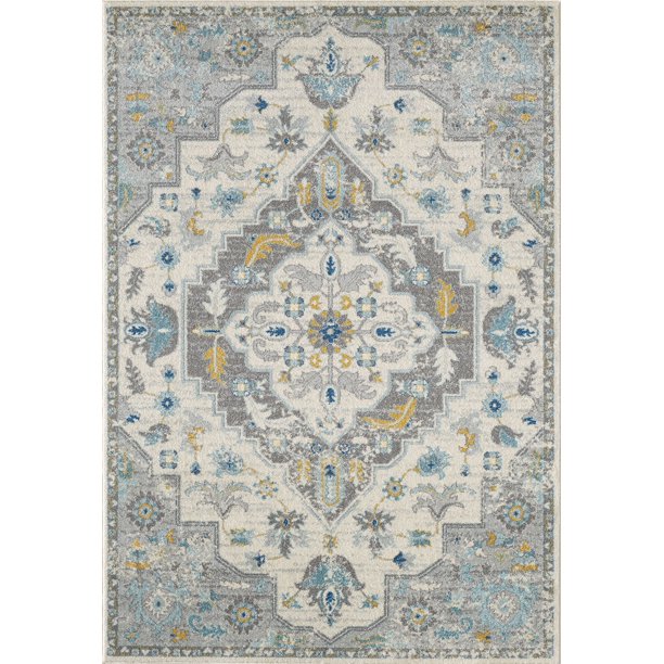Abani Vintage Pattern Plush Large Area Rug 8x10, 5x7, 4x6, Light Grey