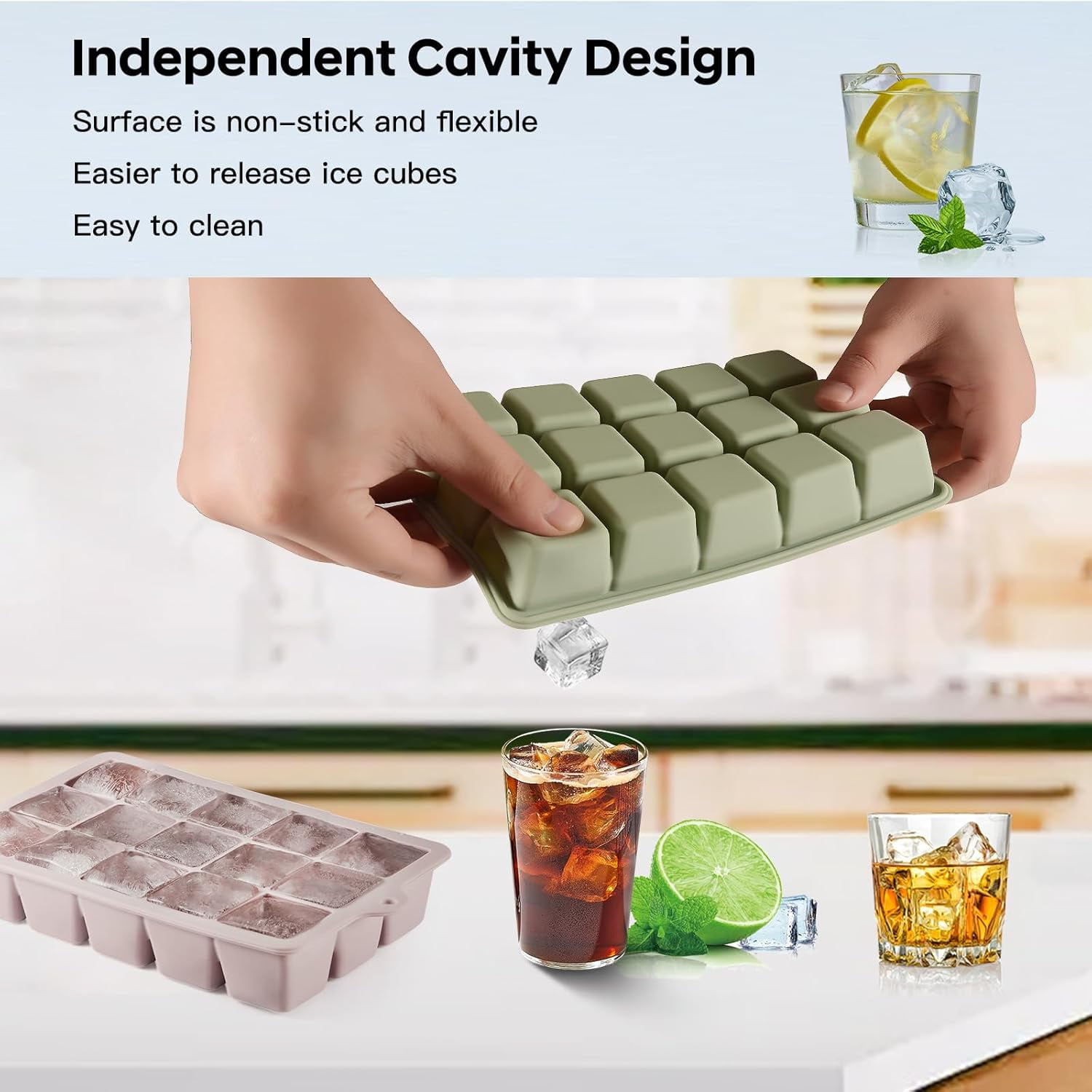 Silicone Ice Cube Tray 2 Pack, Ice Cube Mold, Ice Trays for Freezer with Lid for Whiskey, Baby Food, BPA Free, Easy Release