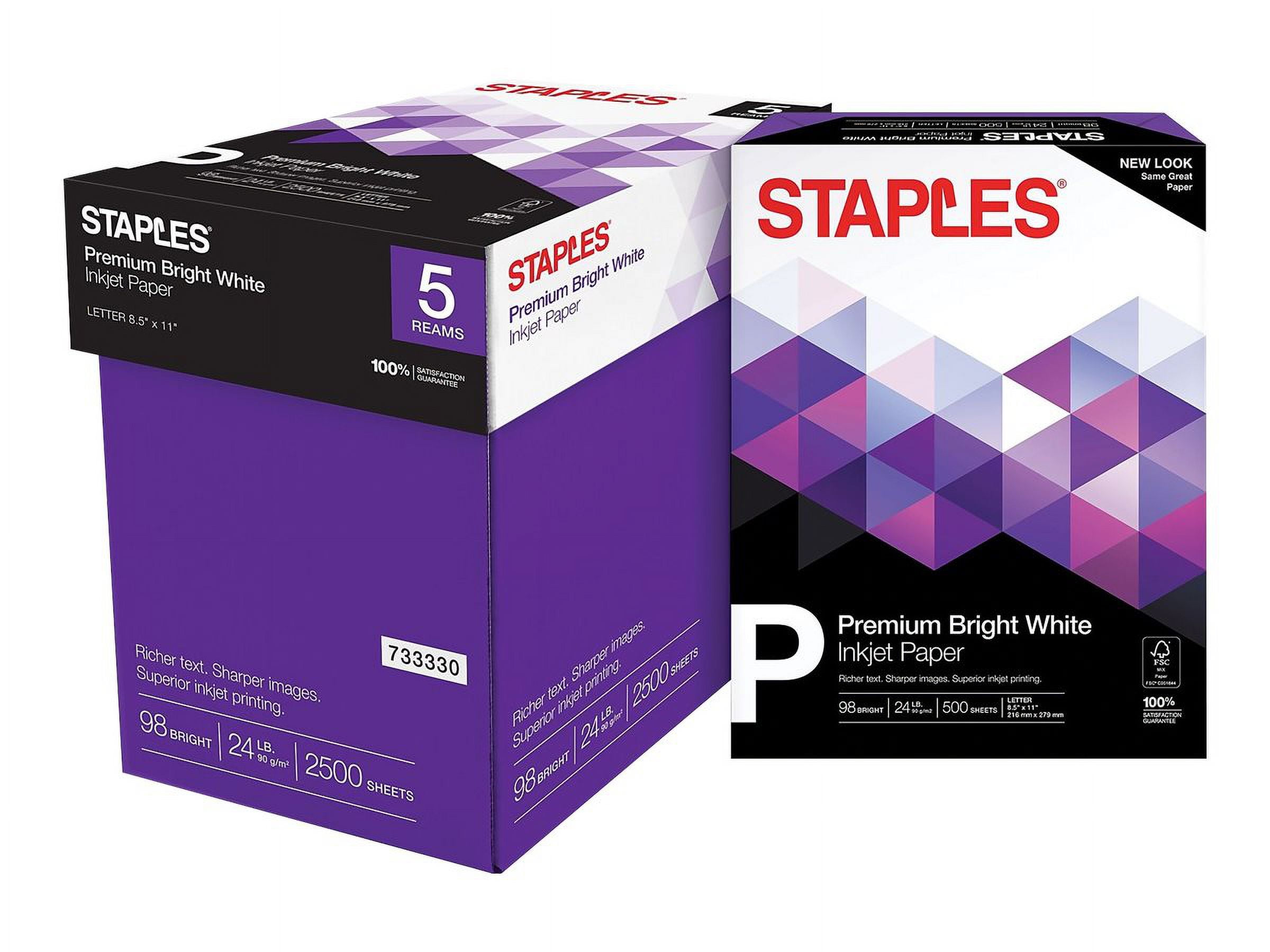 Staples Premium 8.5" x 11" Multipurpose Paper 24 lb 98B 500/RM 5 RM/CT 733330