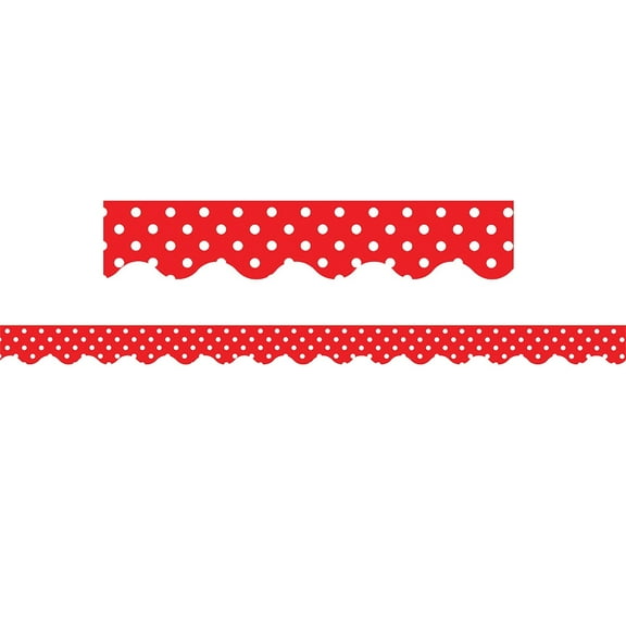 Teacher Created Resources P-12th Grades Scalloped Bulletin Board Border Trim Red Mini Polka Dots