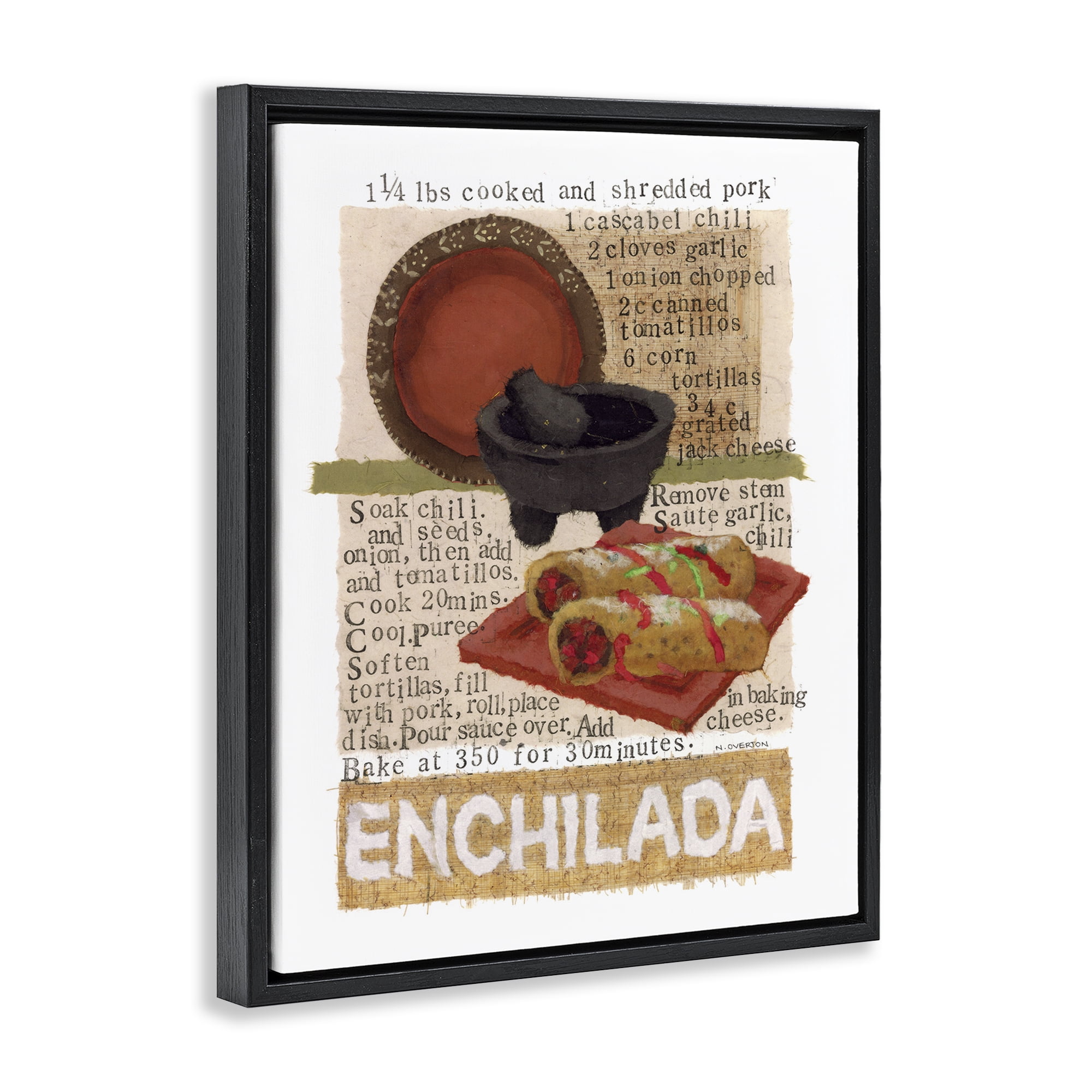 Stupell Industries Mexican Enchilada Recipe Food & Beverage Painting Black Floater Framed Art Print Wall Art, 25 x 31