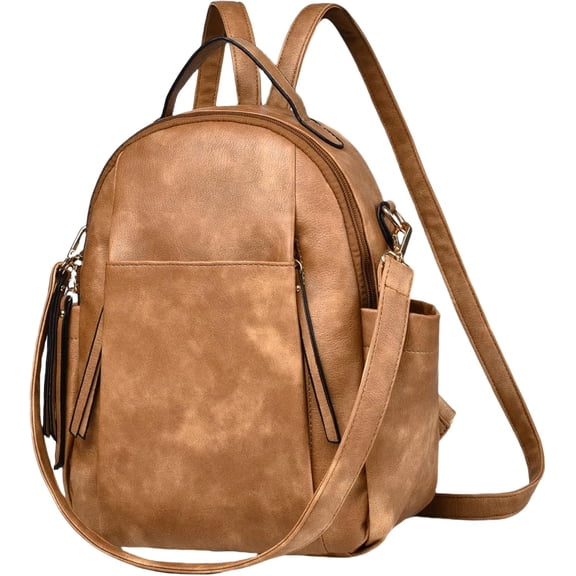 Small Backpack for Women Designer Leather Mini Backpack Purse Ladies Fashion Roomy  Handbag (Apricot)