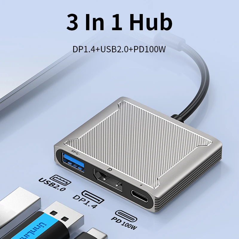 DOONJIEY 8K USB C to DP 1.4 DisplayPort Hub with PD 100W USB 2.0 Docking Station Adapter Compatible Thunderbolt 3/4 for Macbook