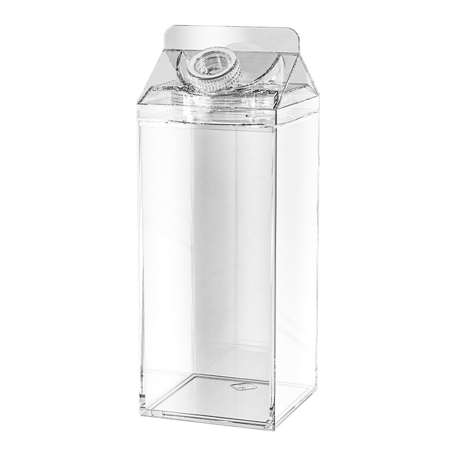 1.9L Large Milk Carton Water Bottle, Clear Plastic Milk Bottle, Portable Leakproof Square Juice Bottle Reusable Milk Container for Outdoor Sports Travel Camping