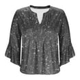 thumbnail image 5 of Viluyesy Women's 3/4 Sleeves T-Shirt V-Neck Shirt Tops Loose Blouse Black Size M, 5 of 5