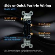 Hyper Tough 15A Single Pole Toggle Switch, Impact Resistant Housing, Self Grounding, Quick Wiring Terminals, White