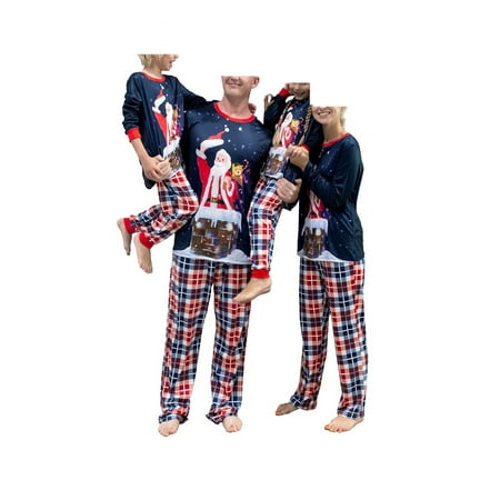 

SHIBAOZI Family Christmas Pajamas Matching Sets Leisure Wear Santa Claus Plaid Long Sleeve Round Collar Sleepwear Jumpsuit