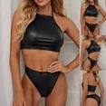 thumbnail image 2 of Fashion Sets for Women's PU Lingerie Sets Sexy Corset Crop Tops and Briefs Panty Two Piece Suit Underwear Sleepwear Outfits, 2 of 7