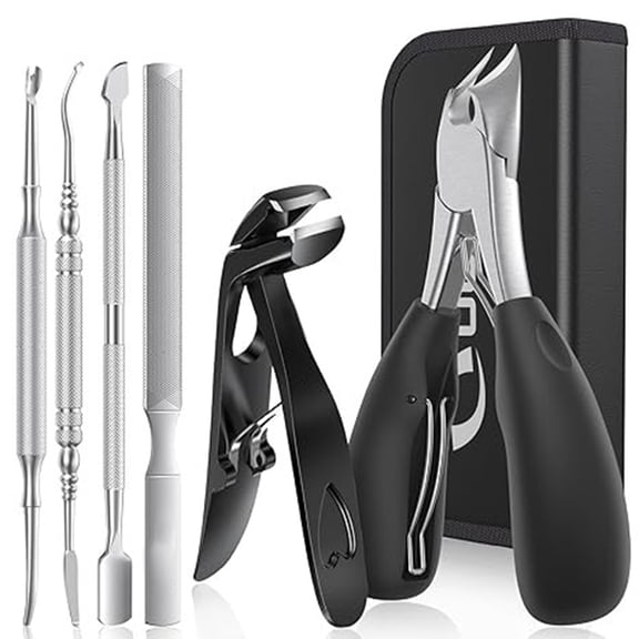Toenail Clippers for Thick Toenails, Heavy Duty Toe Nail Clippers for Seniors Ingrown Toenail, Angled Head Nail Clippers Men & Women, Professional Nail Cutter Podiatrist Toenail Clippers Kit-6 Pcs