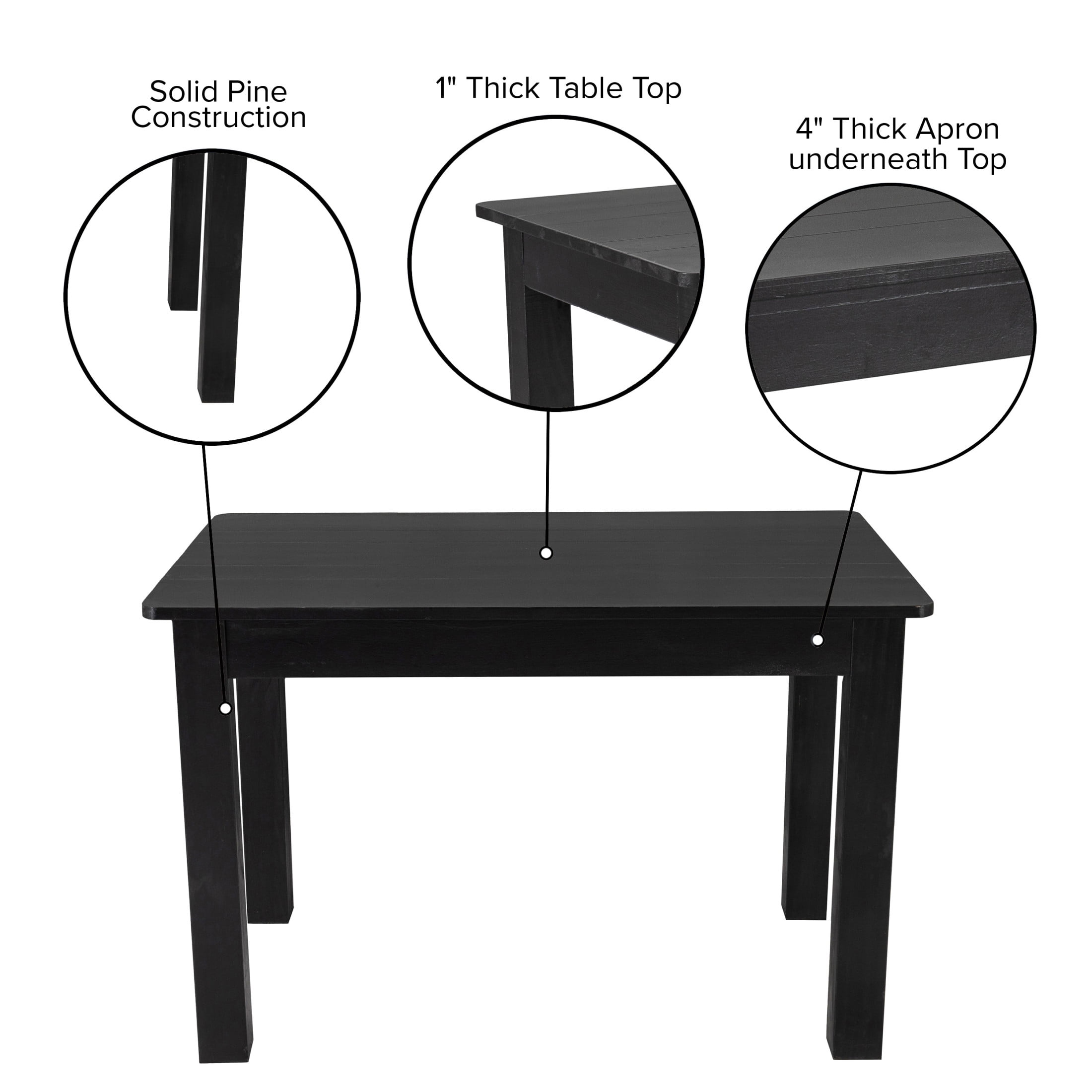 Emma + Oliver 46" x 30" Rectangular Black Wash Solid Pine Farm Dining Table