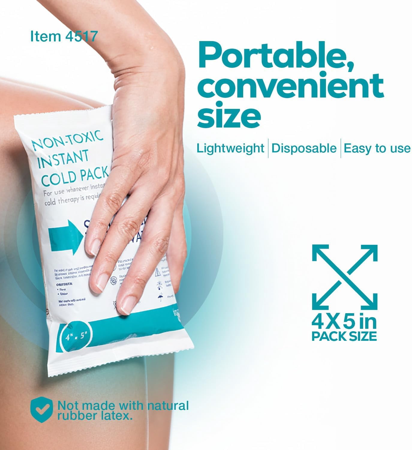 Dynarex Instant Cold Pack, Non-Toxic Disposable Ice Pack for Cold Compress, 4” x 5”, 24 Count