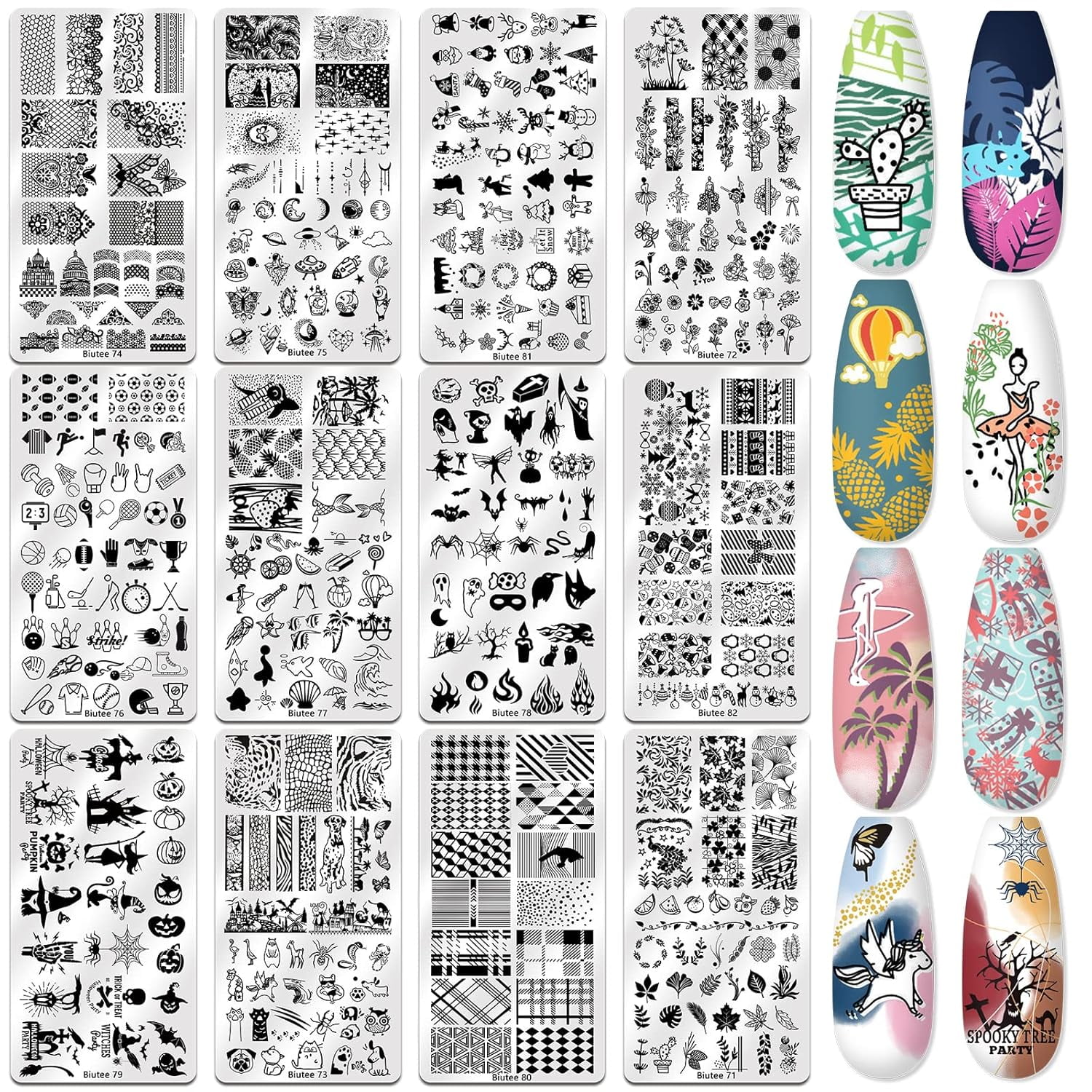 Biutee Nail Stamper Kit Nail Stamping Plate Set 8 Stamping Nail Polish Gel 12 Stamp Plate Jelly Silicone Stamper Template Tool Supplies Valentine Style for Mother's Day Gift