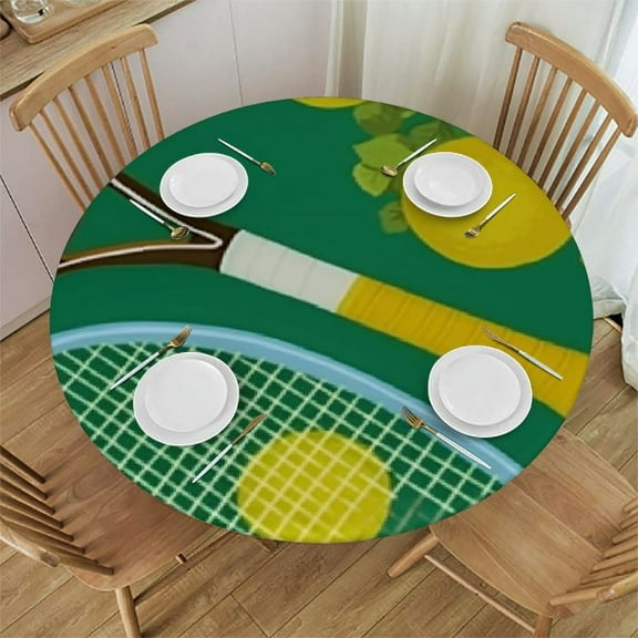 Tennis Ball Round Tablecloth with Elastic Edge Fitted Table Cover Outdoor Tablecloth for Summer