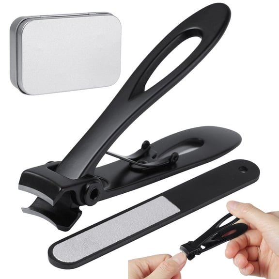 0.6" Ultra Wide Jaw Opening Nail Clipper with Nail File, Heavy Duty Stainless Steel Sharp Toenail Cutter for Thick Nails, Large Fingernail Trimmer with Tin Box for Men Women