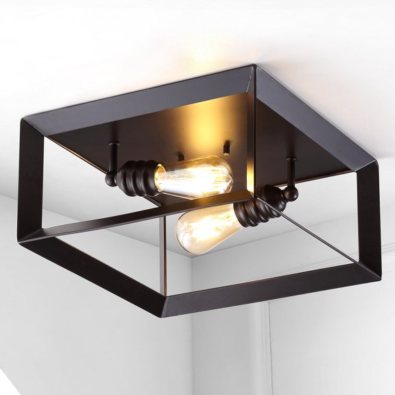 JONATHAN Y Marfa Square 13" 2-Light Iron Modern Farmhouse LED Flush Mount, Oil Rubbed Bronze, JYL7563A