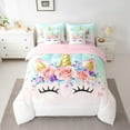 thumbnail image 2 of Castle Fairy Floral Unicorn 7 Pieces Bedding Comforter Set,Kawaii Rainbow Animal Full Bedding Set Lightweight,Flower Magic Horse Fitted Sheet Flat Sheet,Breathable Home Decor, 2 of 8