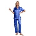 thumbnail image 6 of DAKIMOE Silk Satin Pajamas Set for Women Two-Piece Short Sleeve Shirt with Long Pajama Pant Set Soft Button Down Loungewear Nightwear Pjs Sleepwear for Women, 6 of 10