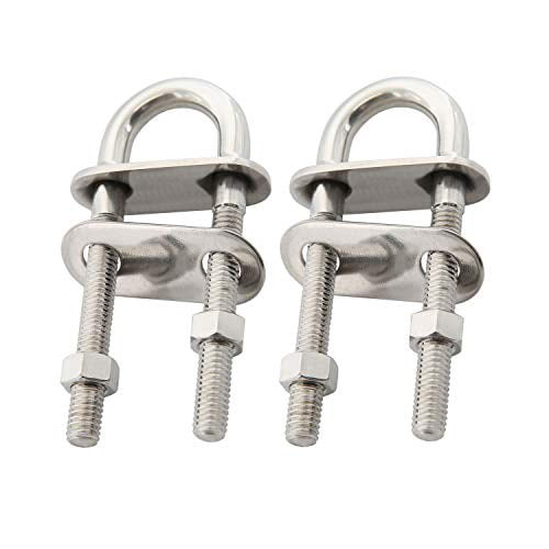 NovelBee 2-Pack 3/8 Stock Stainless Steel Stern Bow Eye U Bolt with Welding Plate,Washer and Hex Nuts 