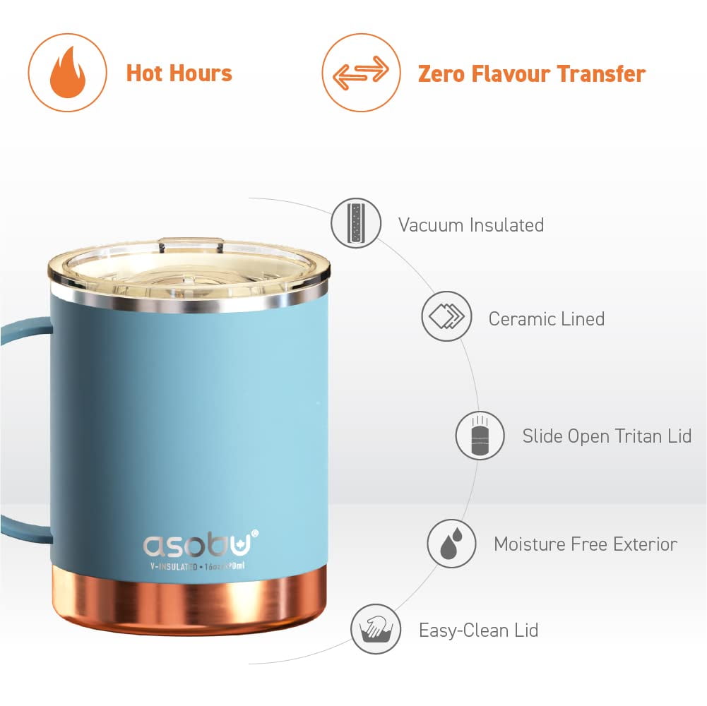 Asobu Ultimate Stainless Steel Ceramic Inner Coating Insulated Mug 12 oz, Blue