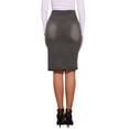 thumbnail image 3 of Falda de mezclilla midi A-line de mujer INSPIRE CHIC, con cintura alta, abertura frontal y stretch, talla XS, gris oscuro, 3 of 5
