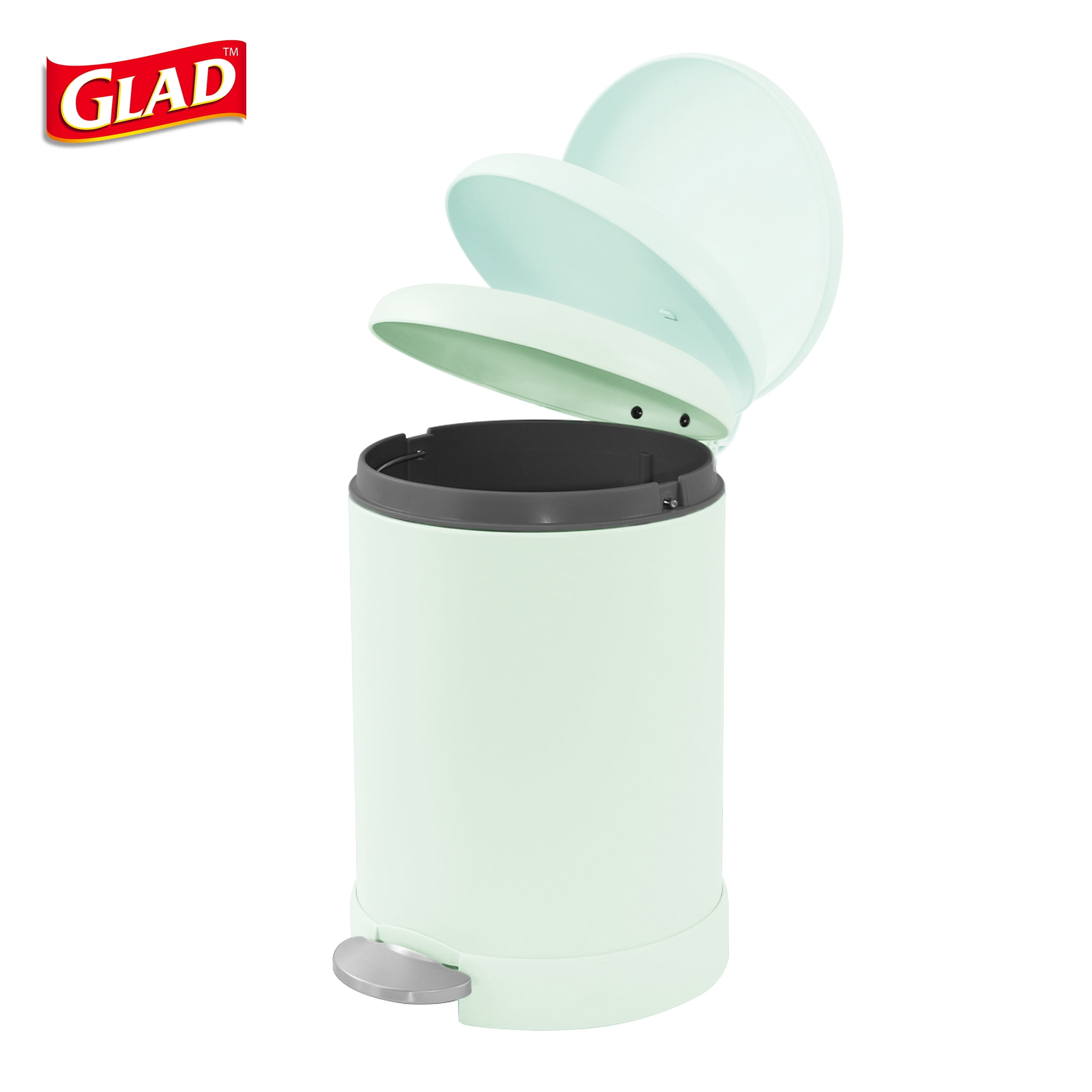 Glad Bathroom Trash Can, 1.2 Gallon Stainless Steel Small Step Garbage Bin with Lid, Mint