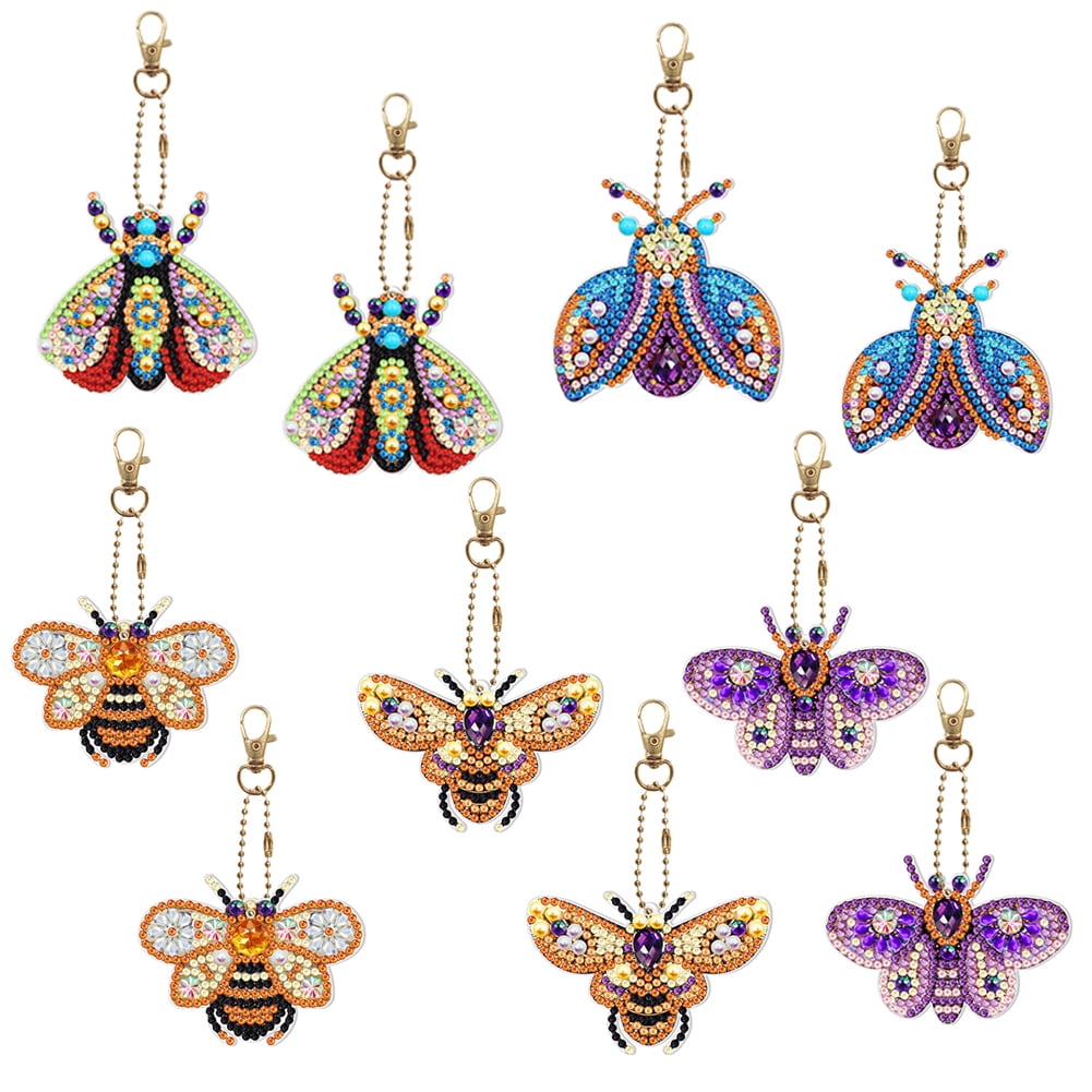 10pcs Colorful  Keychain Kits Double Sided Diamond Art Key Ring Set Backpack Shoulder Bag Accessories