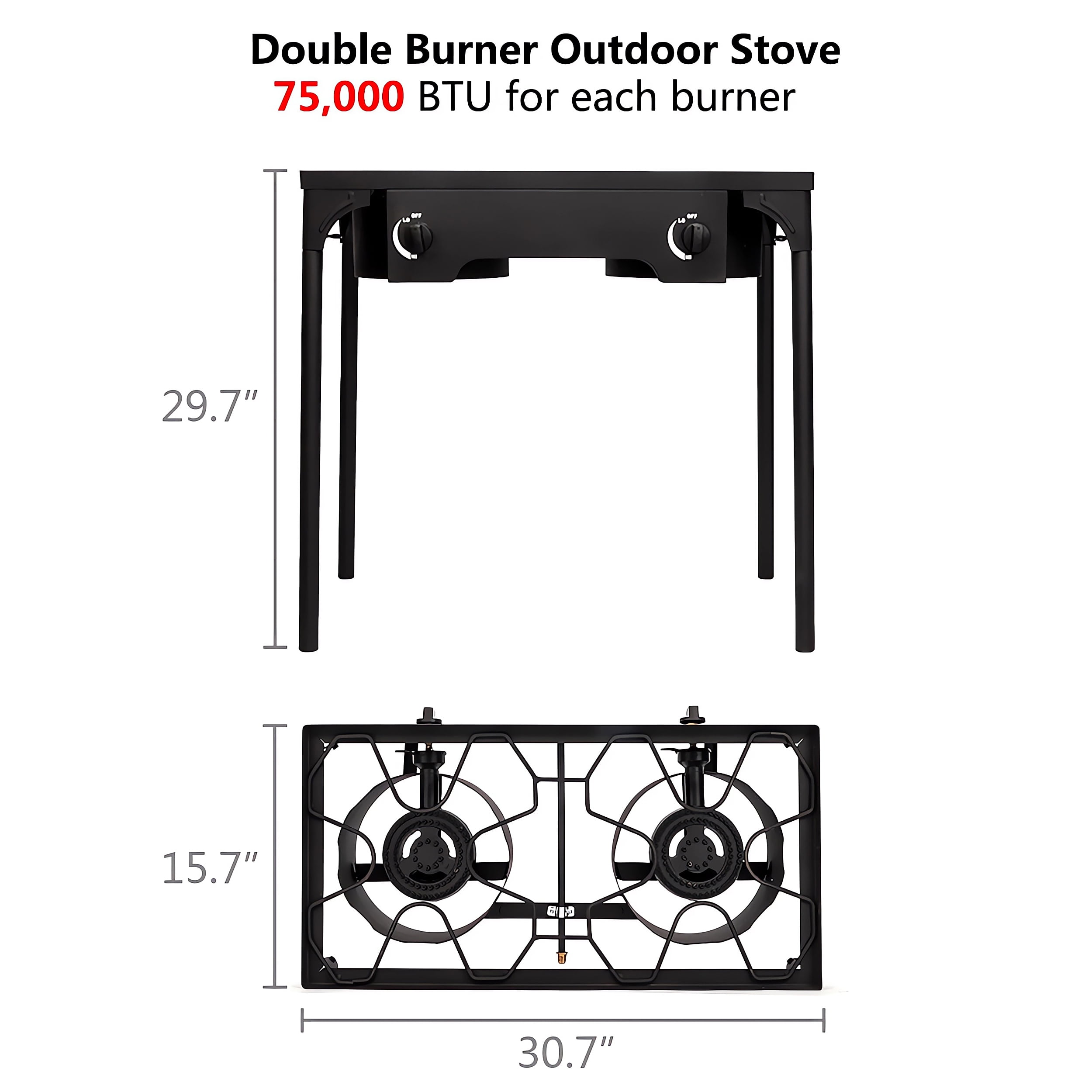 150,000 BTU Double Burner Propane Stove, Heavy-Duty Outdoor Portable Camp Stove with 4ft Steel Braided Hose and Removable Legs for Camping, Hunting, Backyard Bbq Cookouts