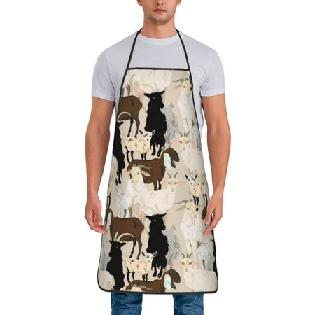 

Adjustable Bib Apron - Painted Cartoon Colorful Cute Goat Waterdrop Resistant Cooking Apron Kitchen Aprons for Men Women