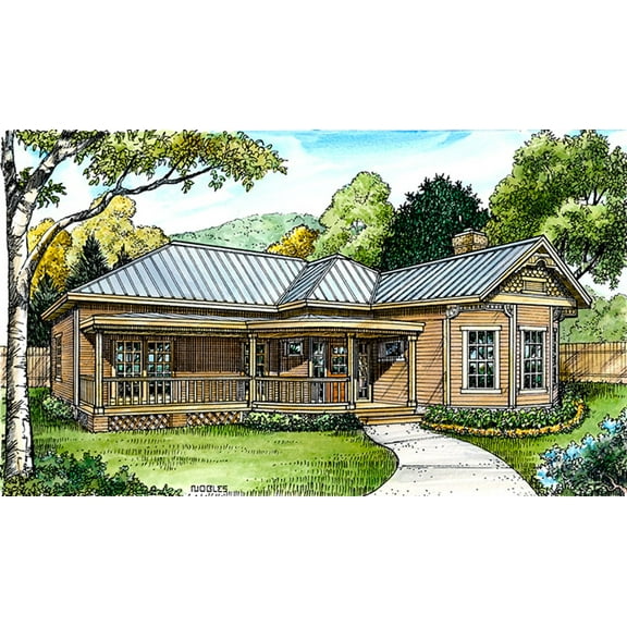 010-315: Traditional Country 2 Bed, 2 Bath Luxury Home Plan, 1642 Sq Ft: Full Blueprints with License to Build by Home Plan Marketplace - Lesuto