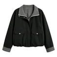 thumbnail image 4 of Mifsaly Womens Bomber Jackets Zip Up Collared Plaid Lining Windbreaker Jacket Fall Winter Windproof Comfort Daily Wear Outdoor Activity Work Office Casual Outfits Black,S, 4 of 5