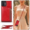 thumbnail image 4 of Wallet Case Fit for Apple iPhone 12 Mini 5.4“,Adjustable Crossbody Zipper Cover with Card Holder Slot Neck Strap Lanyard Purse Shoulder Strap Purse Case for iPhone 12 Mini FK Red, 4 of 12