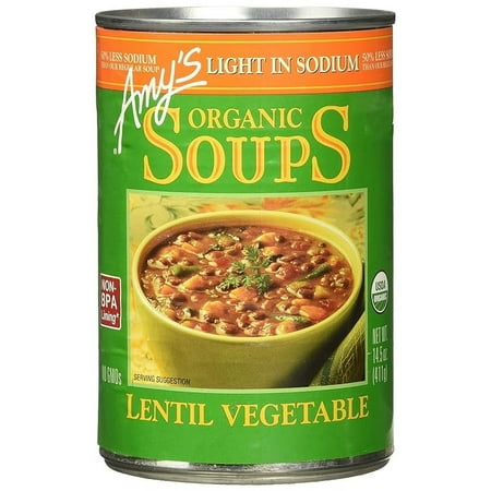 Amy’s Soup, Vegan Light in Sodium Lentil Vegetable Soup, Gluten Free, Made With Organic Vegetables, Canned Soup, 14.5 Oz