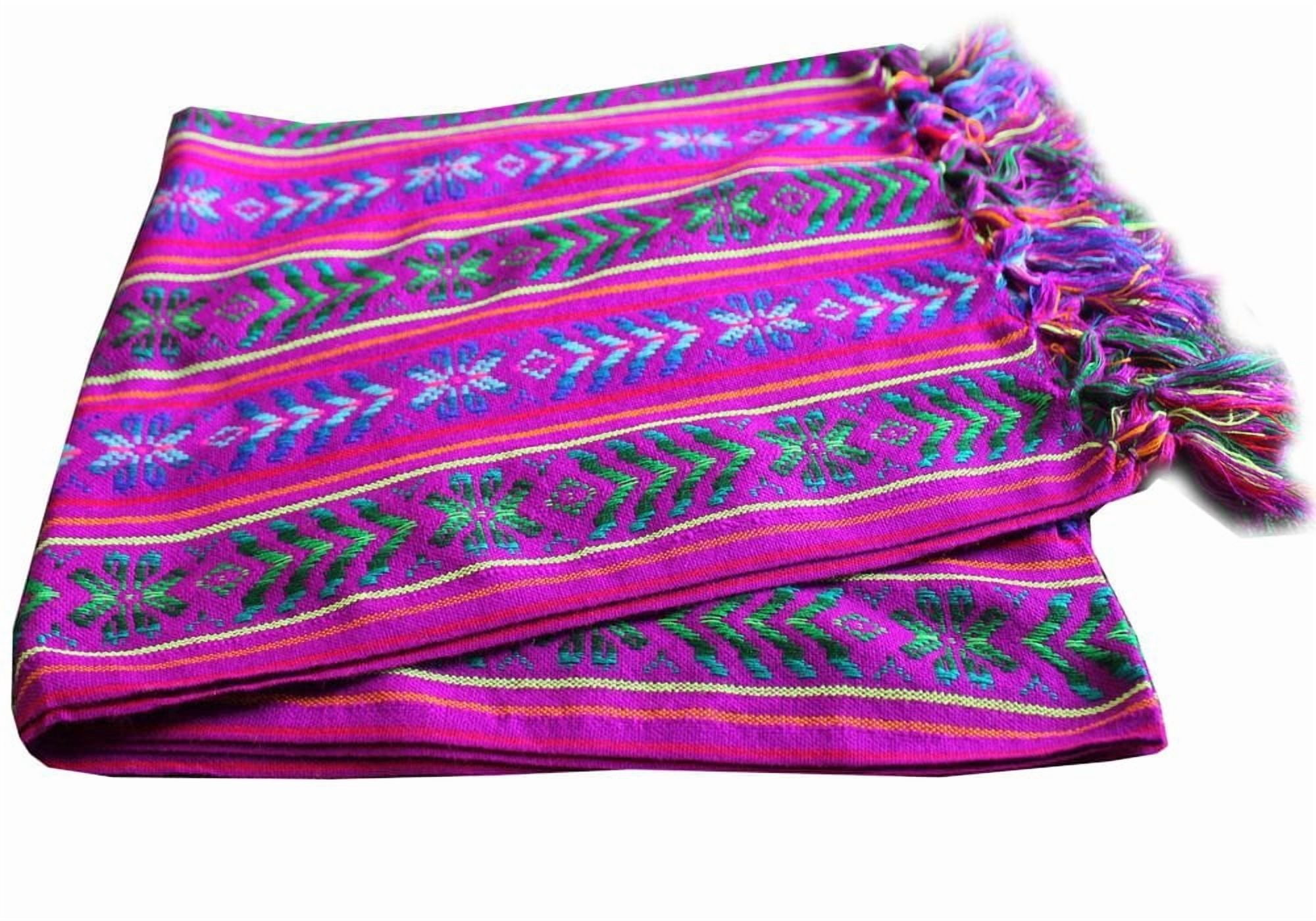 Del Mex Mexican Rebozo Table Runner, Soft Woven Fiesta Wedding Party Decor, 74" x 14" (Electric Purple)