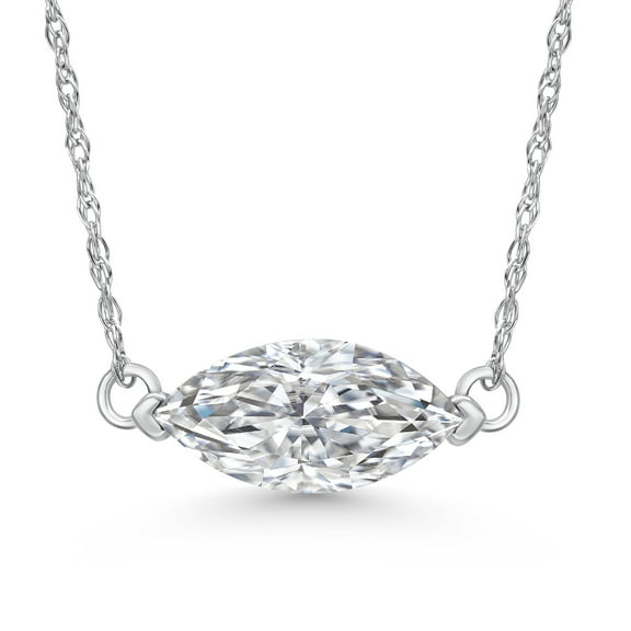 Gem Stone King 1 Ct Marquise Cut 14K White Gold IGI Certified Lab Grown Diamond Pendant Necklace | E-F Color | VS1-VS2 Clarity | Gold Necklace for Women | With 18 inch Gold Chain