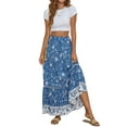 thumbnail image 4 of Liacowi Women Boho Long Skirt Juniors Aesthetic Vintage Floral Print Flowy Swing Skirt Ruffled High Waist A-Line Bohemian Maxi Skirts for Teen Girl, 4 of 9