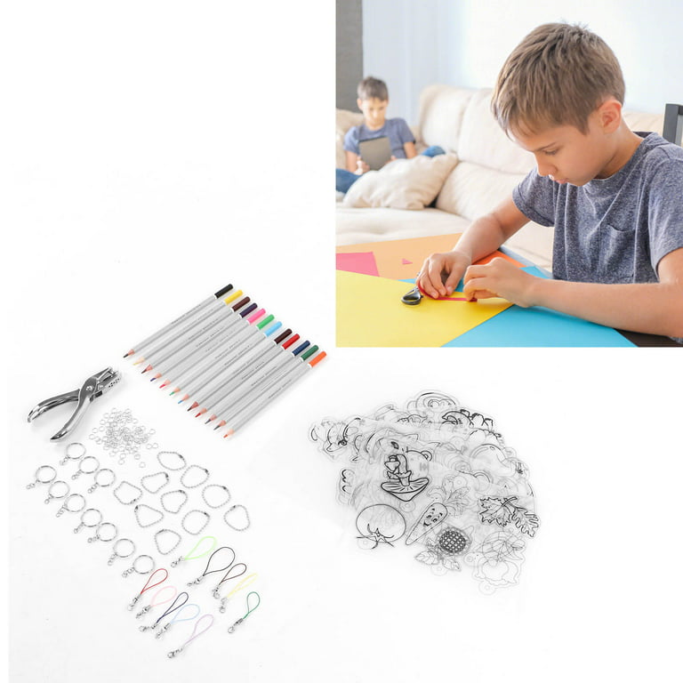 Shrink Plastic Sheet Kit, Multipurpose Fun Translucent Easy to Use Shrinky  Sheets Kit Pencils Keychains for Children for Crafts