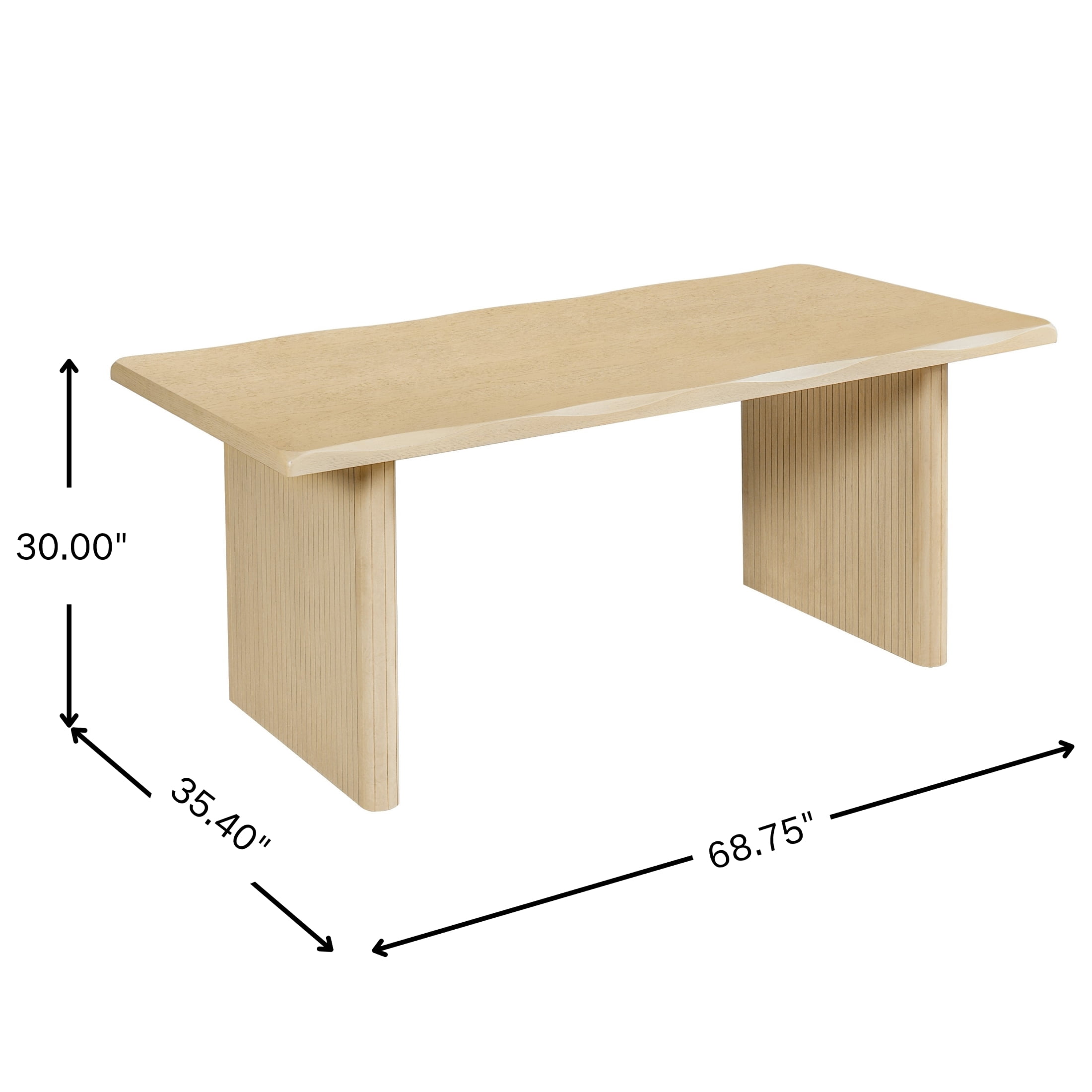 Christopher Knight Home 68.75" Dining Table with Scalloped Edge Table Top, Ribbed Rubberwood Legs, Natural