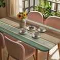 thumbnail image 3 of Teal Brown Table Cloths for 3 Foot Rectangle Tables, Farmhouse Rustic Wooden Plank Board Patio Waterproof Elastic Fitted Tablecloths, Washable Rectangular Table Cover for Camping, 3 of 8
