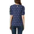 thumbnail image 4 of INSPIRE CHIC Women's Shirred Tops Crew Neck Short Sleeve Keyhole Back Floral Blouse L Dark Blue, 4 of 7